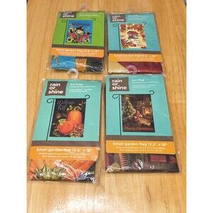 Lot Of Four Rain Or Shine Small Garden Flags Scarecrow Pumpkins Christmas Birds
